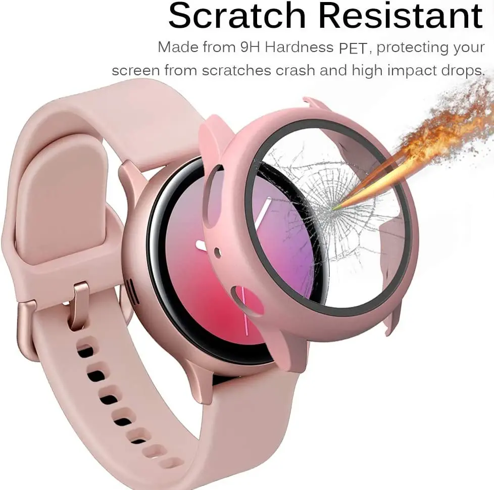 Case for Samsung Galaxy Watch Active 2 44mm 40mm Full Coverage Bumper Case with Tempered Glass Protective Cover Screen Protector