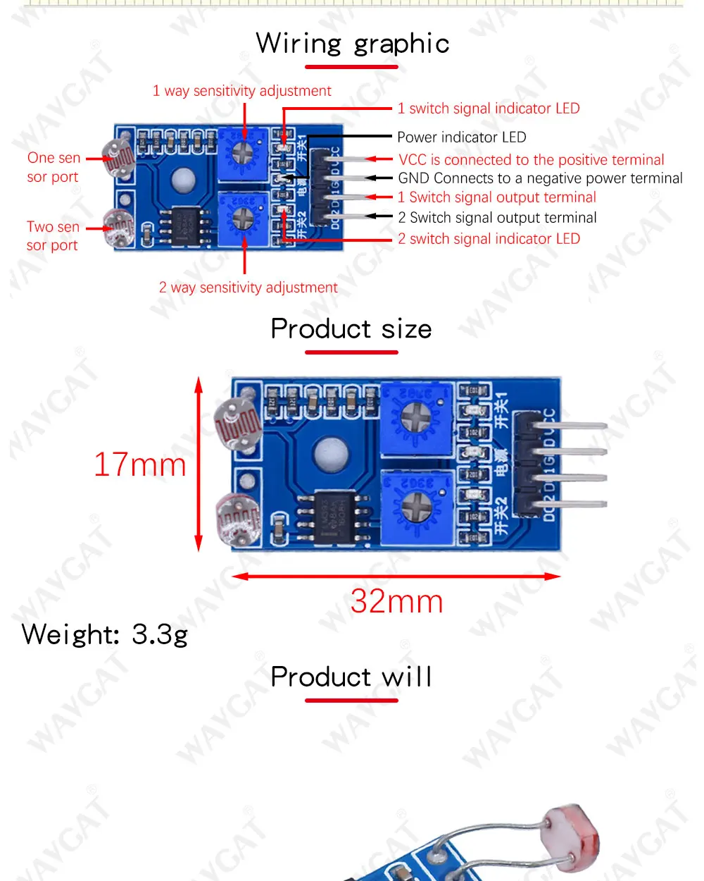 2 Channel Photosensor Module Photosensitive Resistor Light Detection Photosensitive Resistor Module for arduino