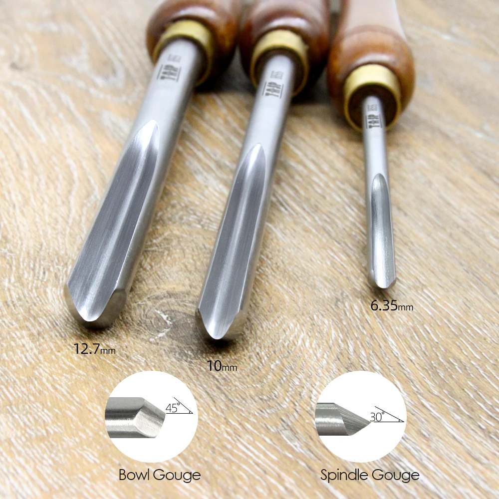 TASP HSS Woodturning Tools 1/2" 3/8" Bowl Gouge 1/4" Spindle Gouge Woodworking Roughing Turning Chisels for Wood Lathe Tools