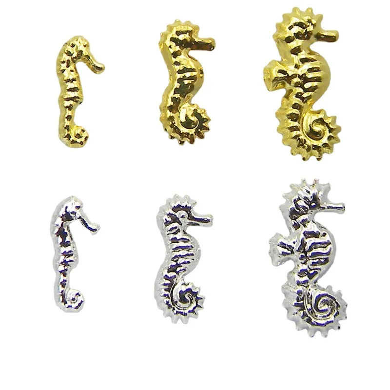 100Pcs Sea Seires Nail Art Rhinestones Shell Starfish Seahorse Multishapes Gold Silver Metal Rivet Charms For Acrylic Nails