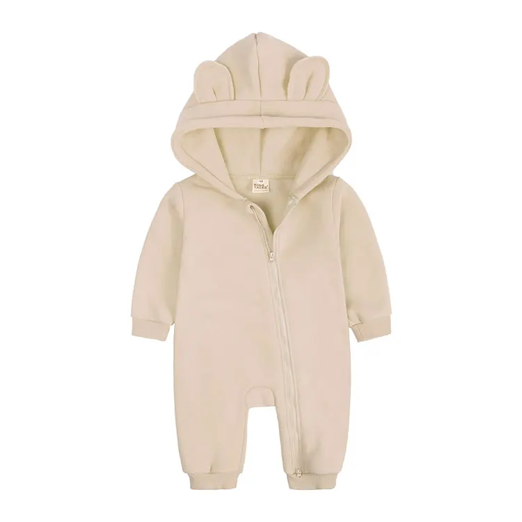 Spring Autumn Baby Girl Romper Fashion Solid Color Newborn Baby Clothes Cotton Long Sleeve Hooded Infant Romper 3-18 Months