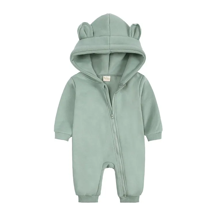 Spring Autumn Baby Girl Romper Fashion Solid Color Newborn Baby Clothes Cotton Long Sleeve Hooded Infant Romper 3-18 Months
