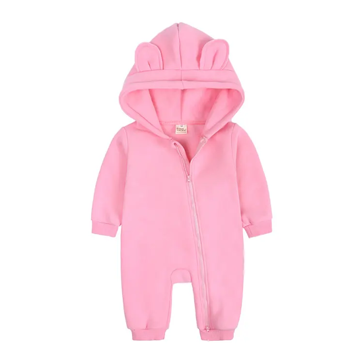 Spring Autumn Baby Girl Romper Fashion Solid Color Newborn Baby Clothes Cotton Long Sleeve Hooded Infant Romper 3-18 Months