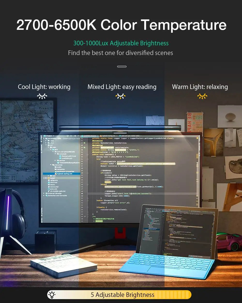 BlitzWolf RGB LED Desk Lamp Dimmable Office Computer Eye-caring Table Lamps for Study Reading Screen Monitor Hanging Light Bar