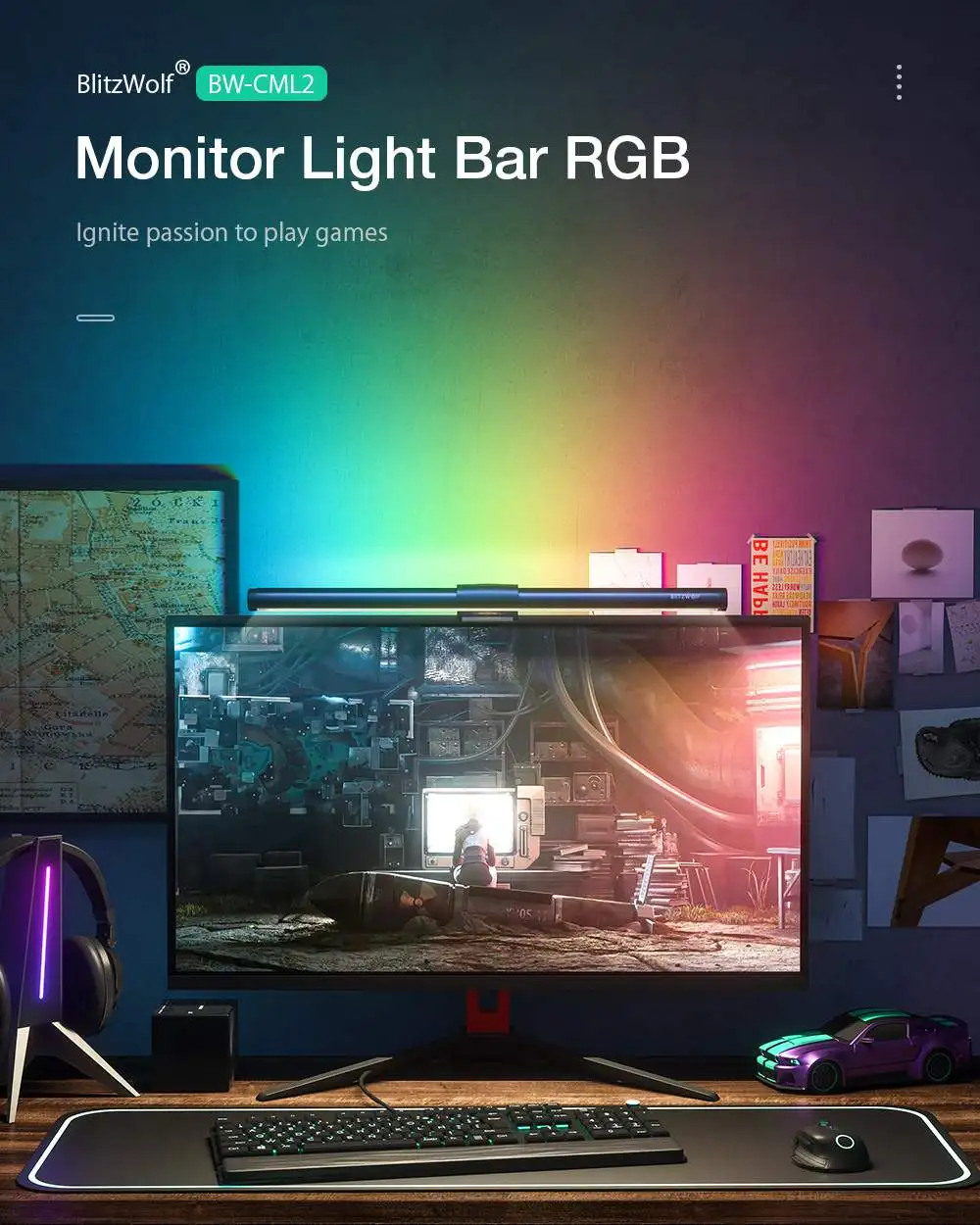 BlitzWolf RGB LED Desk Lamp Dimmable Office Computer Eye-caring Table Lamps for Study Reading Screen Monitor Hanging Light Bar