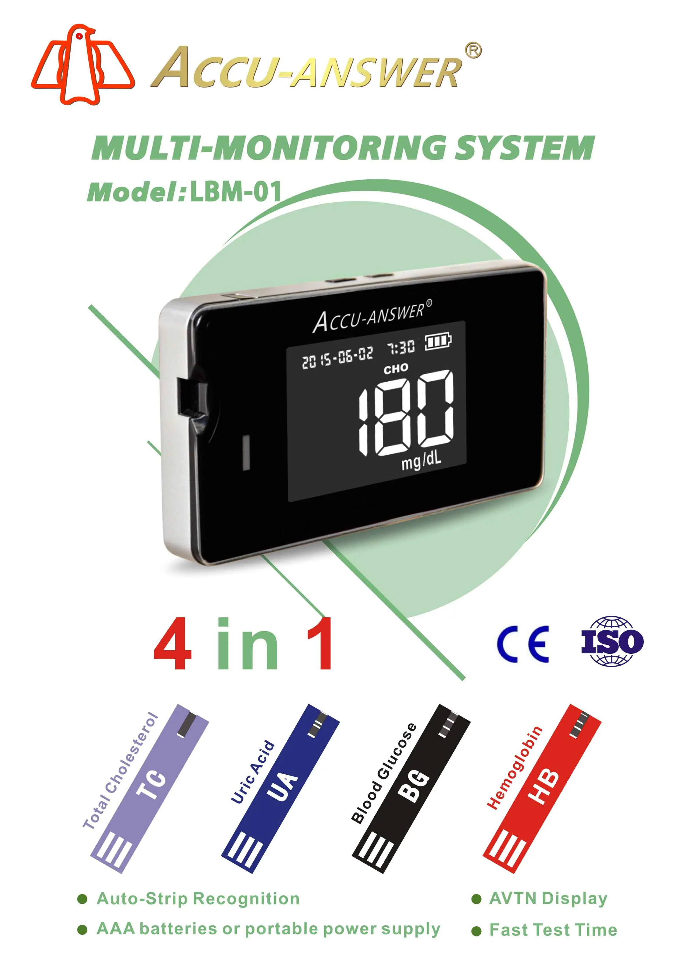 4 in 1 Cholesterol Hemoglobin Uric Acid & Blood Glucose Meter Kits Medical Household Rapid Test Monitor with Strips