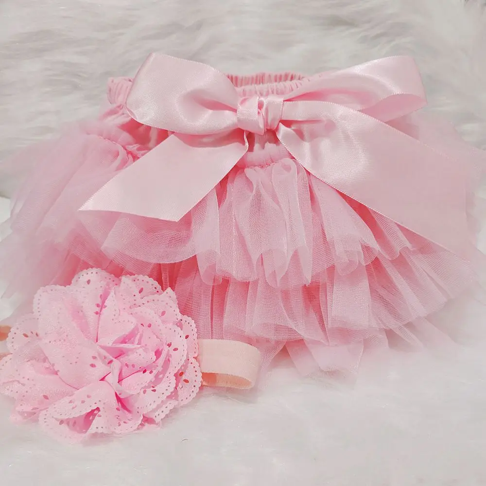 Baby Cotton Chiffon Ruffle Bloomers cute Baby Diaper Cover Newborn Flower Shorts Toddler fashion Summer Satin Pants  headband