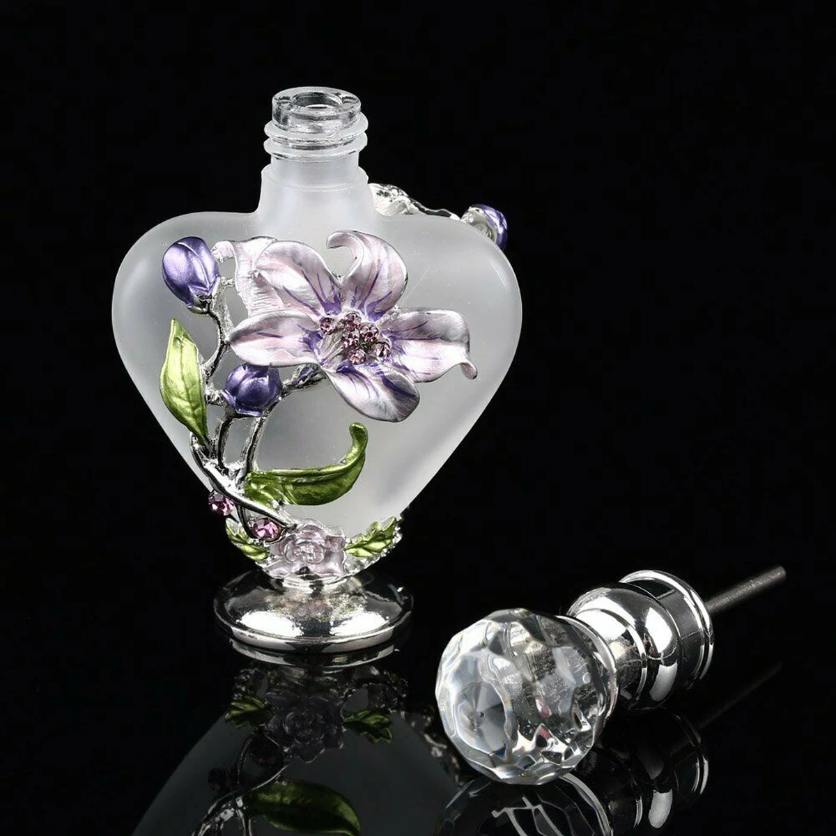 1pc Vintage Perfume Glass Bottle Flower Manual Painting Orchid Pattern Heart Shape 10ml Frosted Matte Tube Empty Refillable Gift