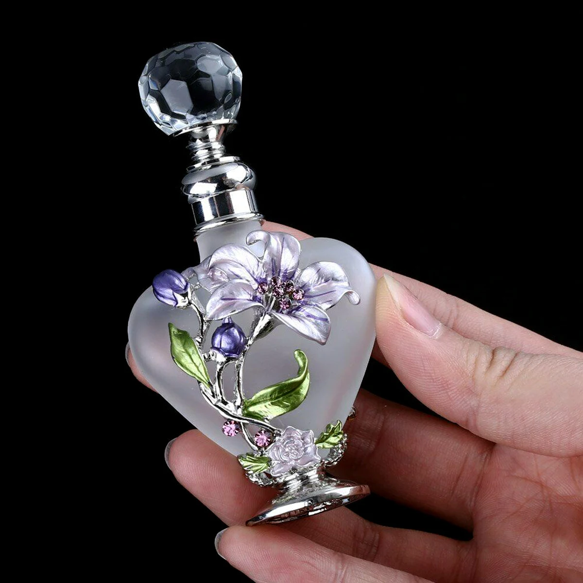 1pc Vintage Perfume Glass Bottle Flower Manual Painting Orchid Pattern Heart Shape 10ml Frosted Matte Tube Empty Refillable Gift