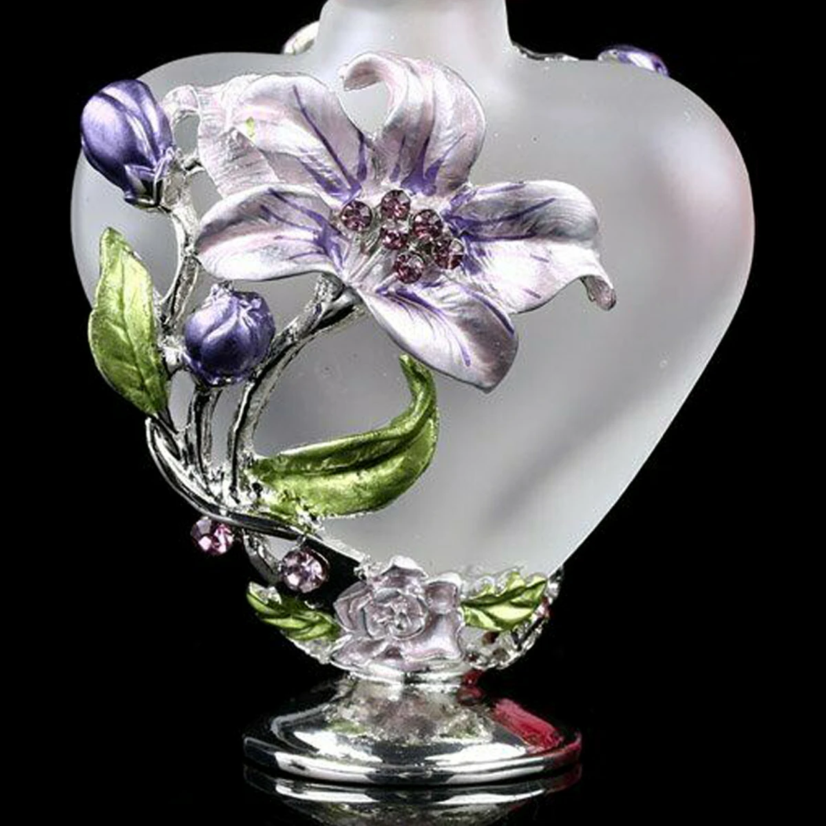 1pc Vintage Perfume Glass Bottle Flower Manual Painting Orchid Pattern Heart Shape 10ml Frosted Matte Tube Empty Refillable Gift