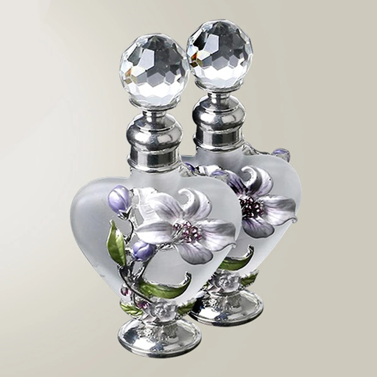 1pc Vintage Perfume Glass Bottle Flower Manual Painting Orchid Pattern Heart Shape 10ml Frosted Matte Tube Empty Refillable Gift