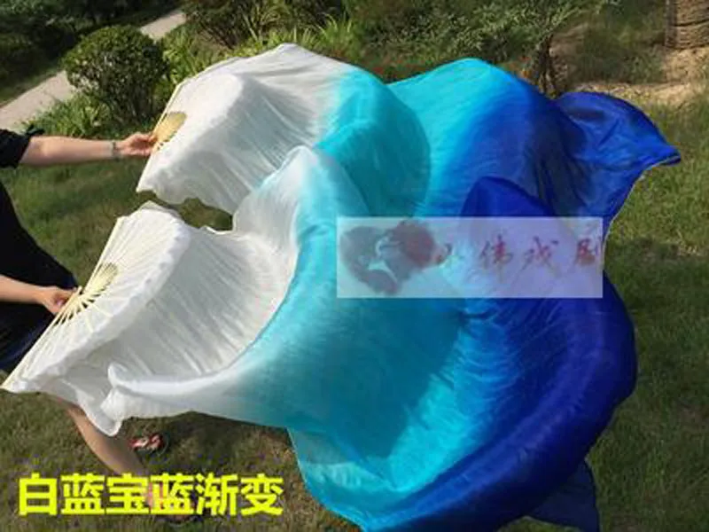 Hot-Sale 1pair/2pcs Real Silk Belly Dance Veil Fans Bamboo Handmade Dyed Performance Long Fan BellyDance 100% Real Silk Fan Veil