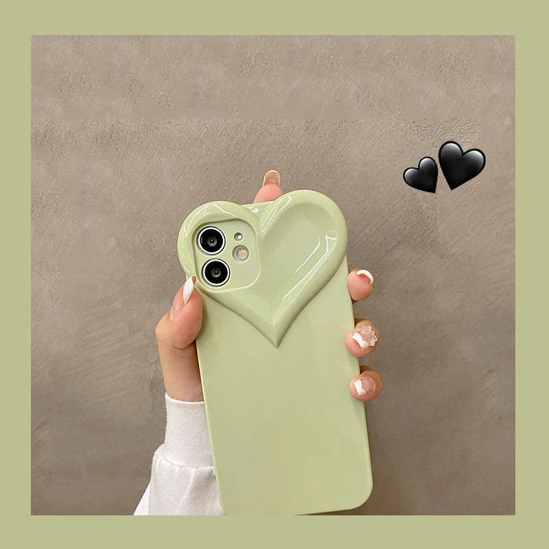 3D Love Heart Cute Phone Case For iPhone Air 14 11 12 13 15 16 17 Pro Max Candy Color Solid Soft Silicone Tpu Back Cover