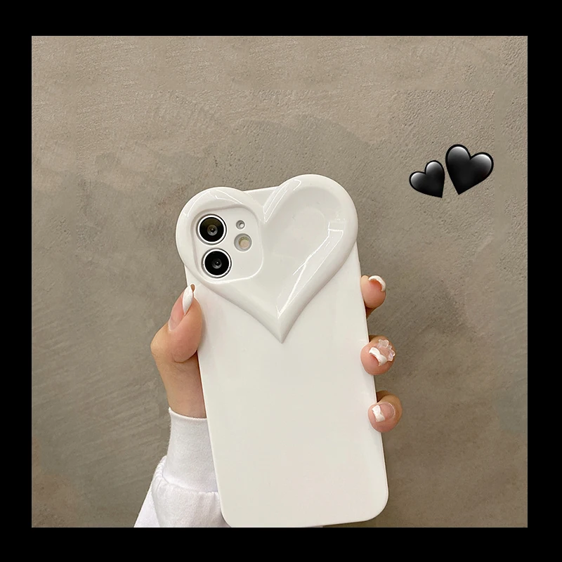 3D Love Heart Cute Phone Case For iPhone Air 14 11 12 13 15 16 17 Pro Max Candy Color Solid Soft Silicone Tpu Back Cover