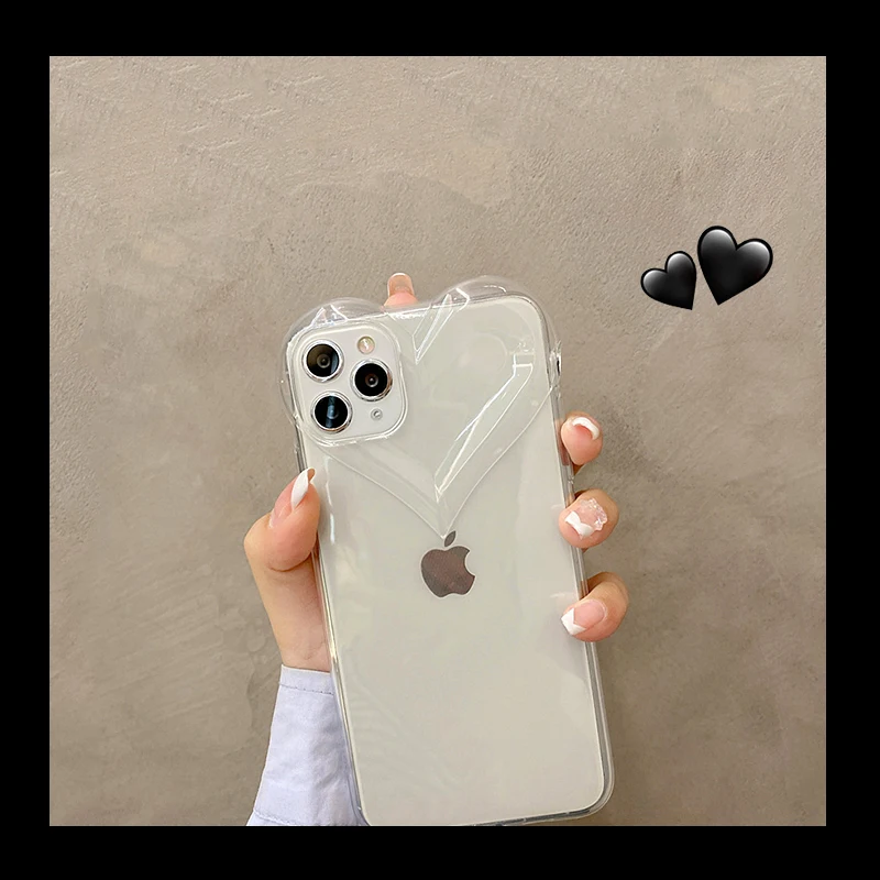 3D Love Heart Cute Phone Case For iPhone Air 14 11 12 13 15 16 17 Pro Max Candy Color Solid Soft Silicone Tpu Back Cover