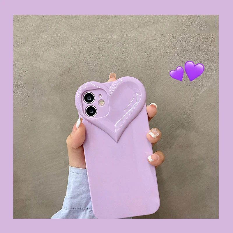 3D Love Heart Cute Phone Case For iPhone Air 14 11 12 13 15 16 17 Pro Max Candy Color Solid Soft Silicone Tpu Back Cover