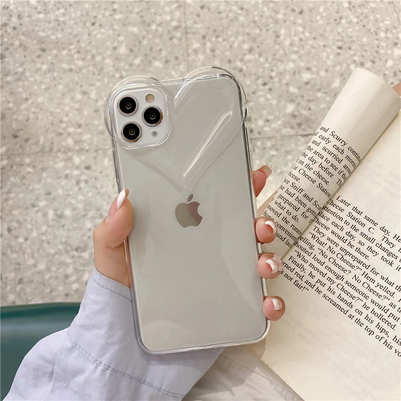 3D Love Heart Cute Phone Case For iPhone Air 14 11 12 13 15 16 17 Pro Max Candy Color Solid Soft Silicone Tpu Back Cover