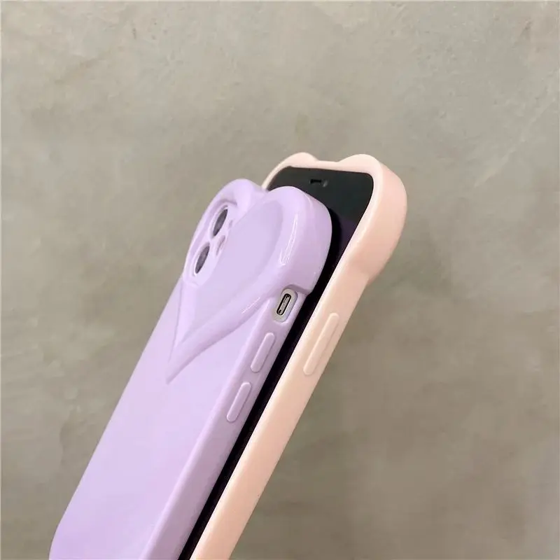 3D Love Heart Cute Phone Case For iPhone Air 14 11 12 13 15 16 17 Pro Max Candy Color Solid Soft Silicone Tpu Back Cover