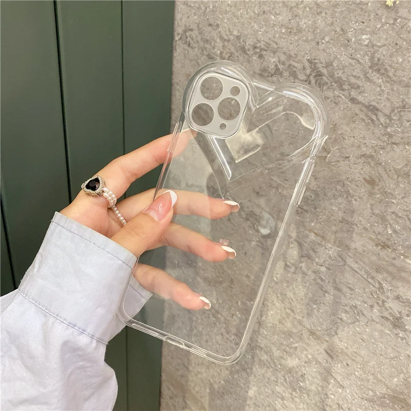 3D Love Heart Cute Phone Case For iPhone Air 14 11 12 13 15 16 17 Pro Max Candy Color Solid Soft Silicone Tpu Back Cover