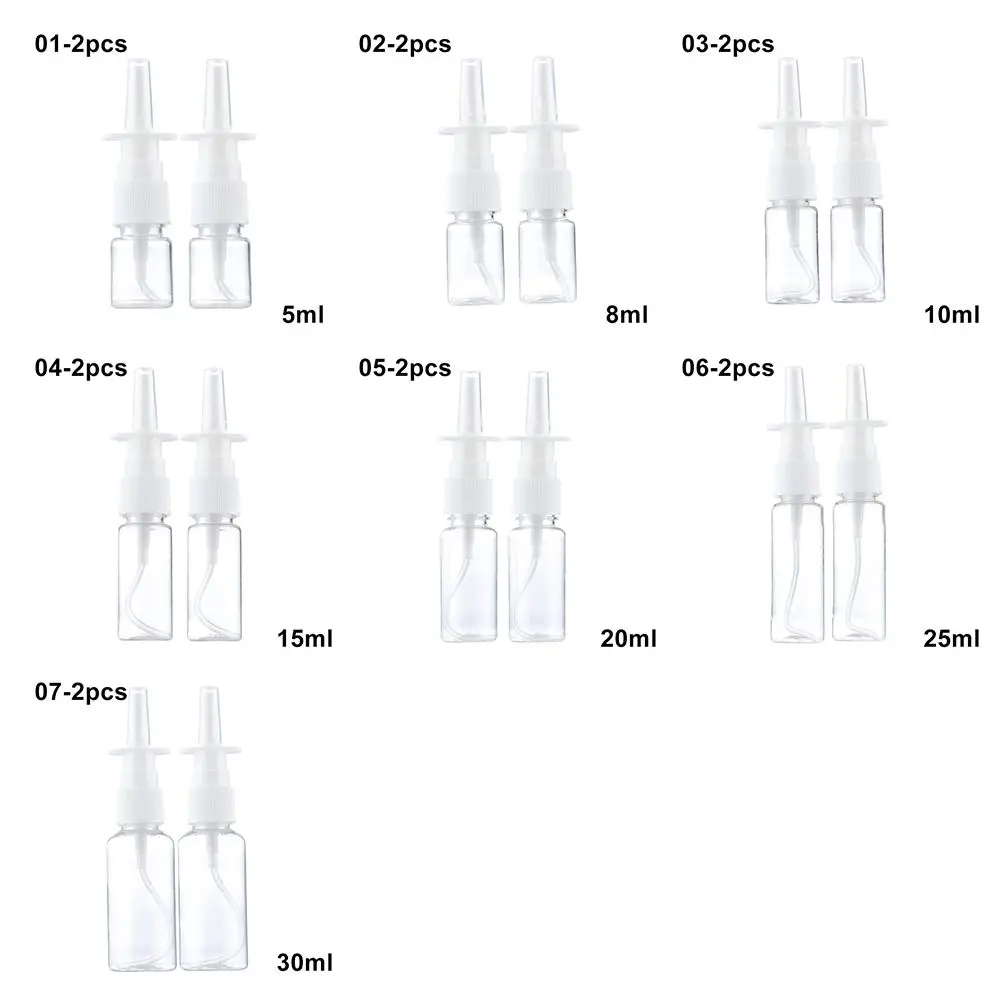 2pcs New White Nasal Spray Pump Empty Plastic Bottles Refillable Sprayer Health Nose Mist For Medical Packaging Accessories