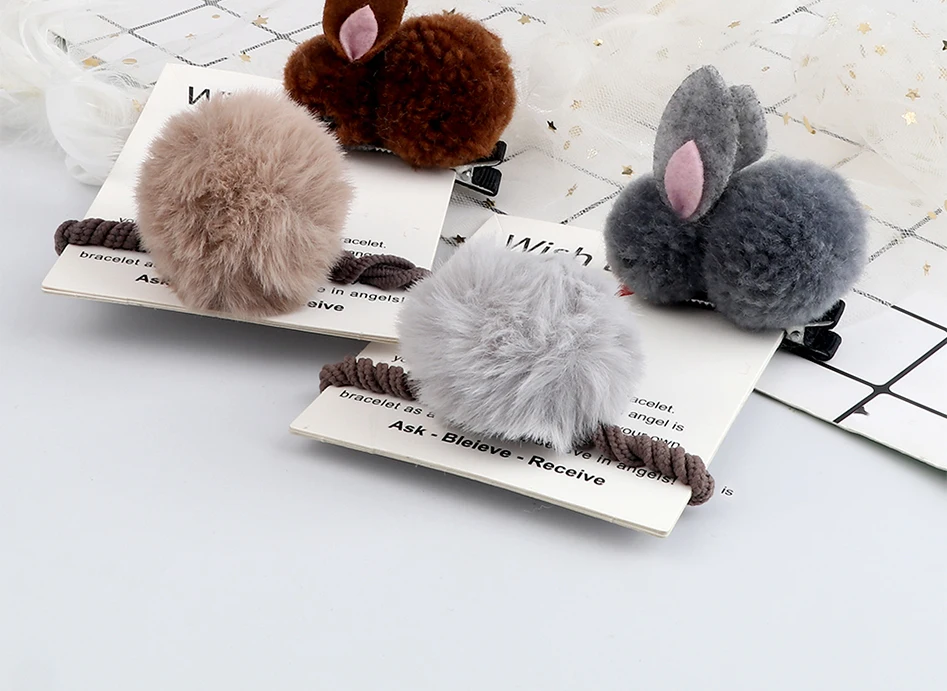 Soft Hairball Hair Bands Accessories Cute Plush Rabbit Elastic Hair Ties Sweet Bunny Hair Clip Headwear Gift For Women Girl Kids