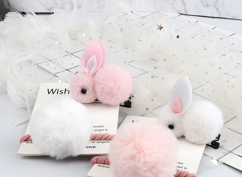 Soft Hairball Hair Bands Accessories Cute Plush Rabbit Elastic Hair Ties Sweet Bunny Hair Clip Headwear Gift For Women Girl Kids