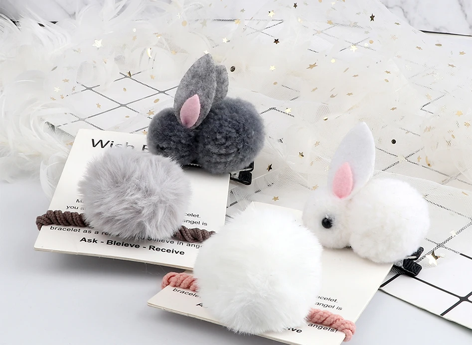 Soft Hairball Hair Bands Accessories Cute Plush Rabbit Elastic Hair Ties Sweet Bunny Hair Clip Headwear Gift For Women Girl Kids