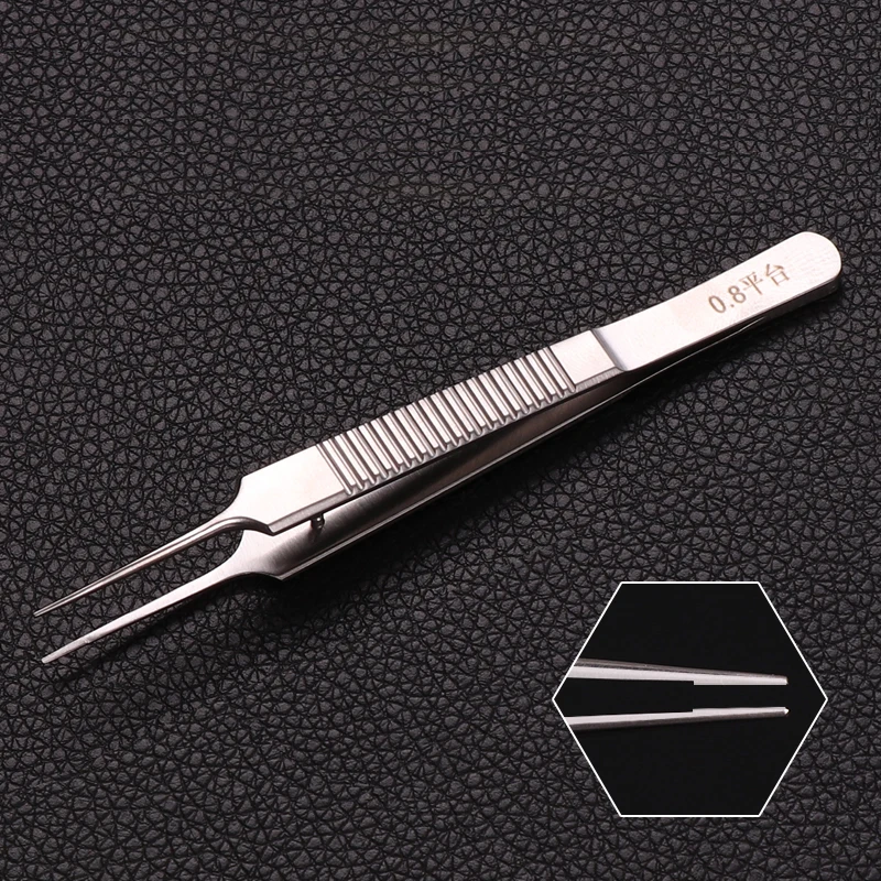 Stainless Steel Tweezers 10 cm Surgical Forceps Dental Insturment with 0.6 0.4 0.8mm teeth