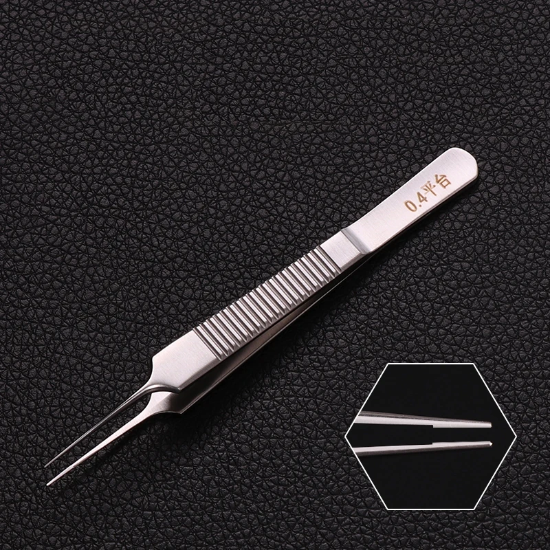 Stainless Steel Tweezers 10 cm Surgical Forceps Dental Insturment with 0.6 0.4 0.8mm teeth