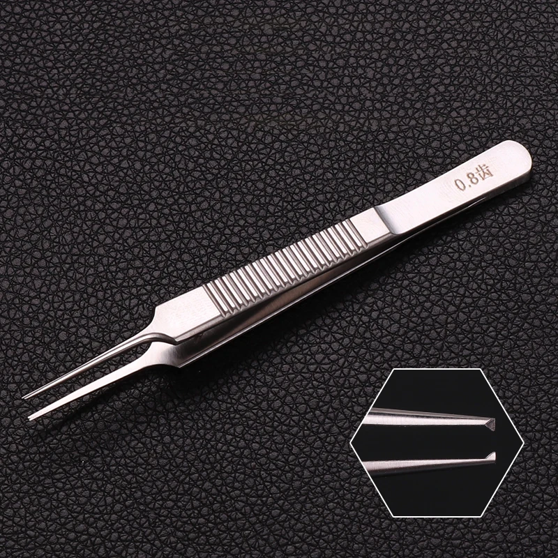 Stainless Steel Tweezers 10 cm Surgical Forceps Dental Insturment with 0.6 0.4 0.8mm teeth