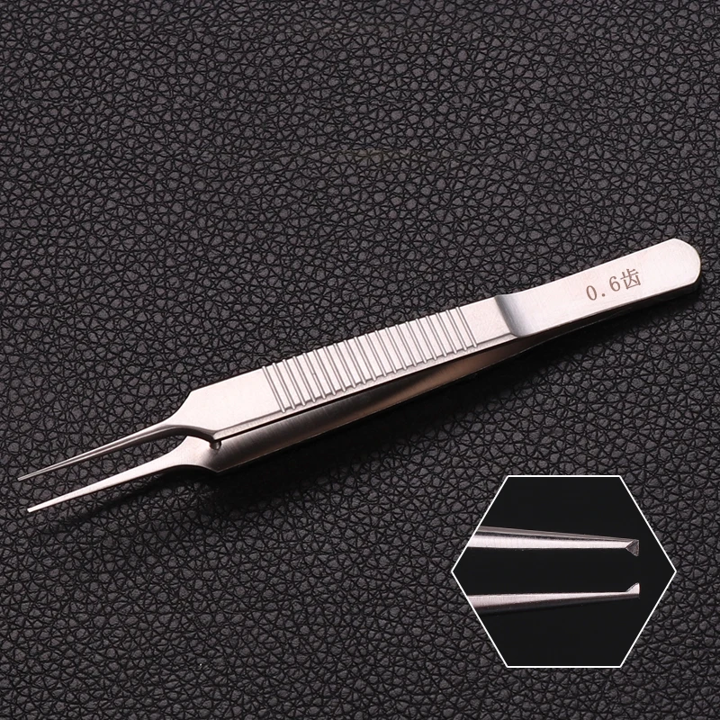 Stainless Steel Tweezers 10 cm Surgical Forceps Dental Insturment with 0.6 0.4 0.8mm teeth