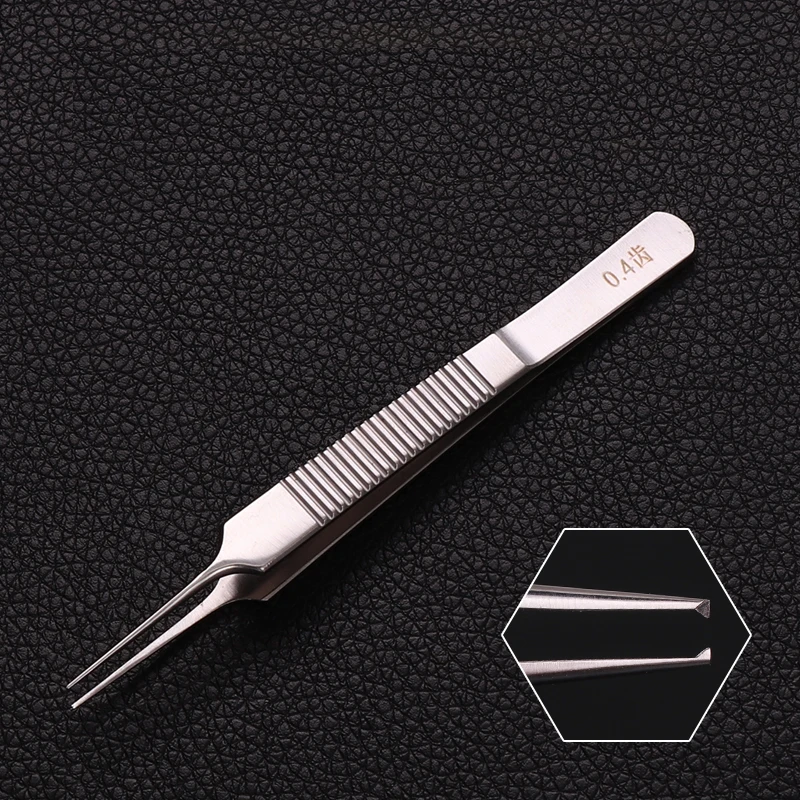 Stainless Steel Tweezers 10 cm Surgical Forceps Dental Insturment with 0.6 0.4 0.8mm teeth