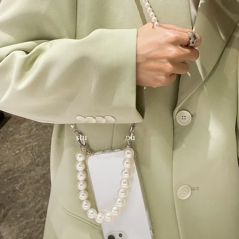 Pearl Bracelets Chain Crossbody Necklace Lanyard Phone Case For iphone 17 Air 14 16 15 13 11 12 Pro Max MiNi 16E 7 8 plus Cover