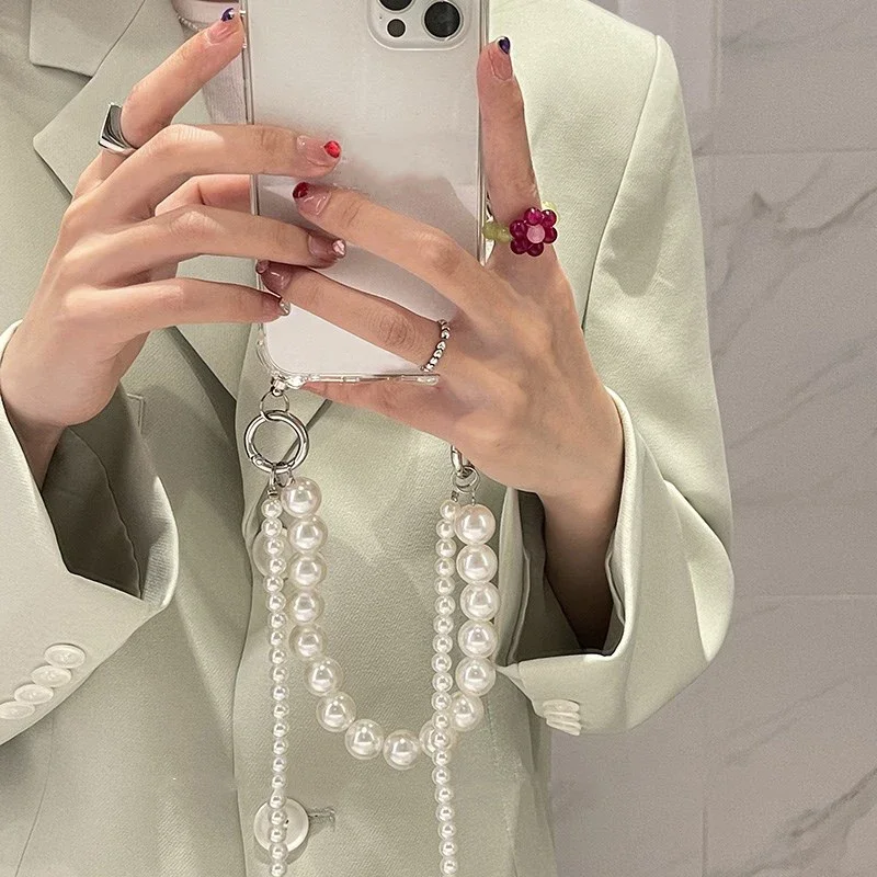 Pearl Bracelets Chain Crossbody Necklace Lanyard Phone Case For iphone 17 Air 14 16 15 13 11 12 Pro Max MiNi 16E 7 8 plus Cover