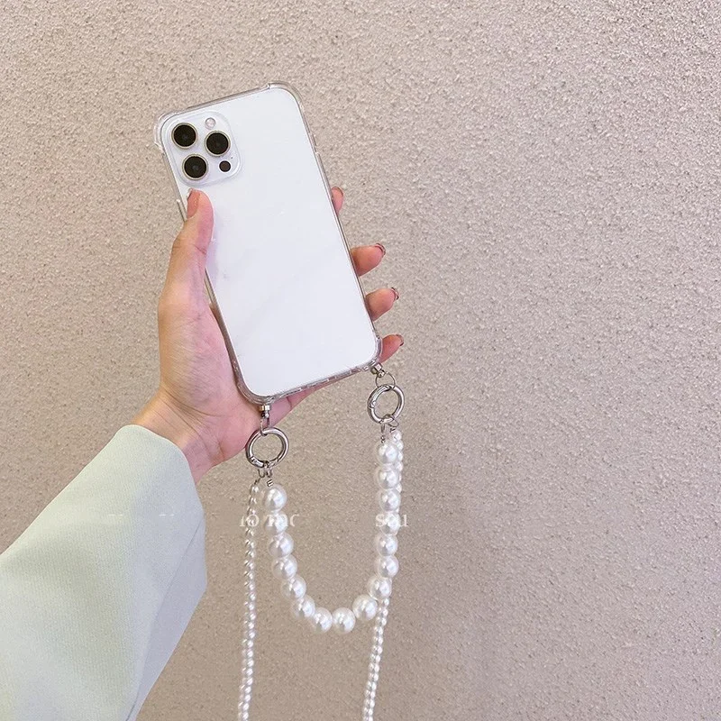 Pearl Bracelets Chain Crossbody Necklace Lanyard Phone Case For iphone 17 Air 14 16 15 13 11 12 Pro Max MiNi 16E 7 8 plus Cover