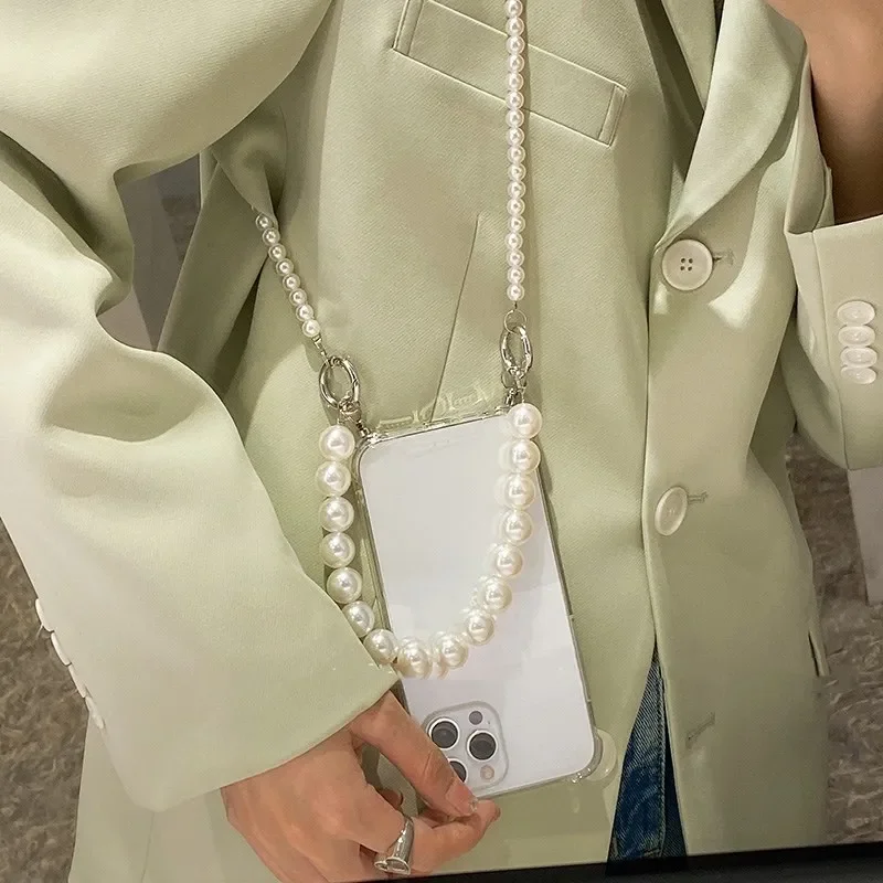 Pearl Bracelets Chain Crossbody Necklace Lanyard Phone Case For iphone 17 Air 14 16 15 13 11 12 Pro Max MiNi 16E 7 8 plus Cover