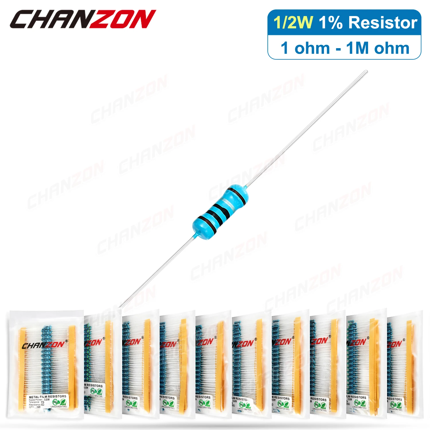 100pcs 1/2W 1% High Precision Metal Film Resistor 1 2.2 4.7 10 100 220 330 470 K M 1K 4.7K 10K 15K 47K 100K Ohm Fixed Resistant