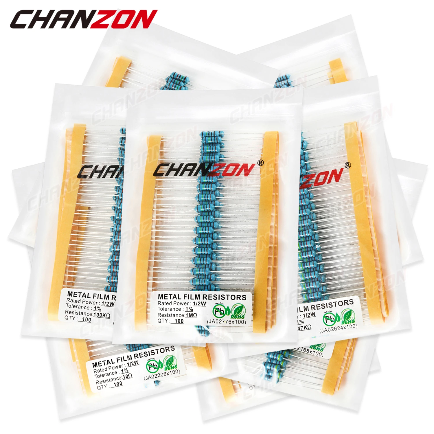 100pcs 1/2W 1% High Precision Metal Film Resistor 1 2.2 4.7 10 100 220 330 470 K M 1K 4.7K 10K 15K 47K 100K Ohm Fixed Resistant