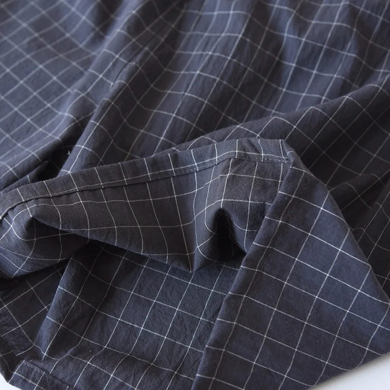 Summer New Couple Pajamas Two-piece Men's Plaid Short-sleeved Shorts 100% Cotton Gauze Ladies Simple Home Service Set Sleepwear