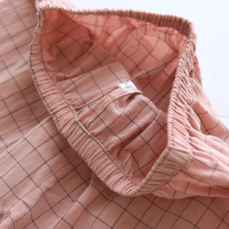 Summer New Couple Pajamas Two-piece Men's Plaid Short-sleeved Shorts 100% Cotton Gauze Ladies Simple Home Service Set Sleepwear