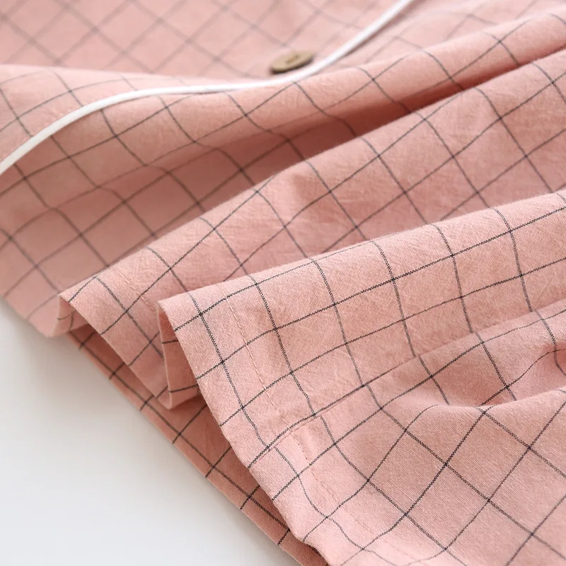 Summer New Couple Pajamas Two-piece Men's Plaid Short-sleeved Shorts 100% Cotton Gauze Ladies Simple Home Service Set Sleepwear