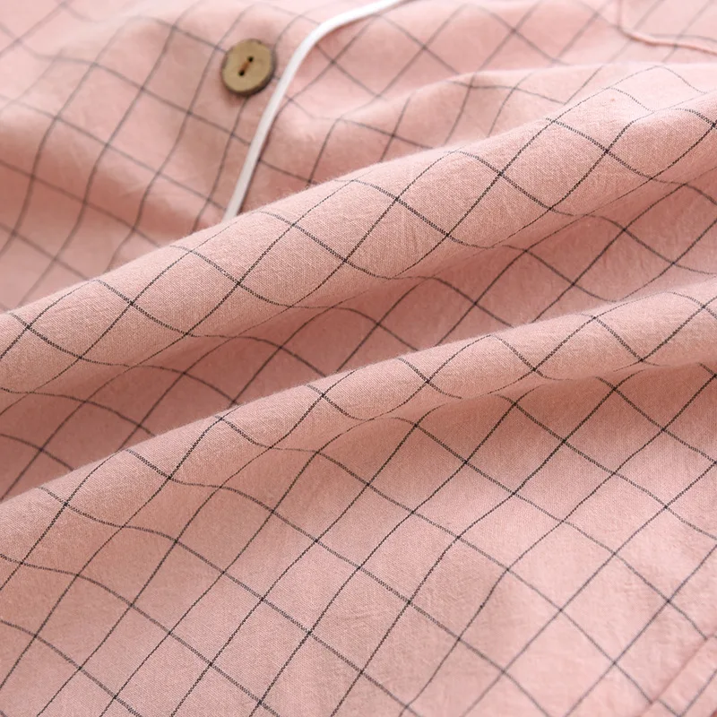Summer New Couple Pajamas Two-piece Men's Plaid Short-sleeved Shorts 100% Cotton Gauze Ladies Simple Home Service Set Sleepwear