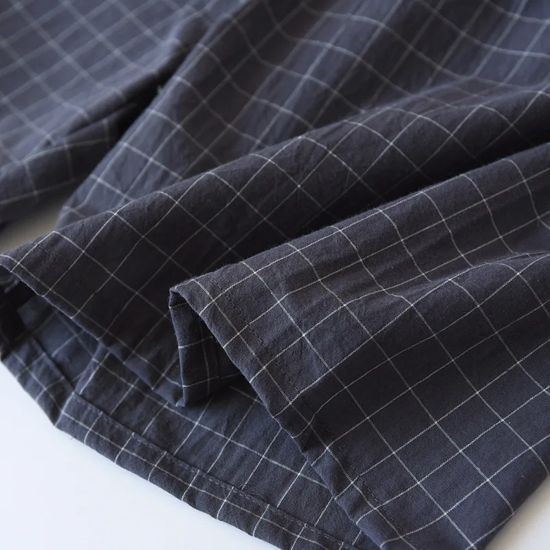 Summer New Couple Pajamas Two-piece Men's Plaid Short-sleeved Shorts 100% Cotton Gauze Ladies Simple Home Service Set Sleepwear