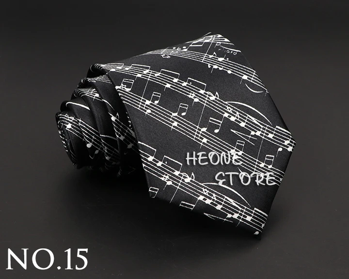 Hot Classic Men's Music Tie Piano Guitar Musical Notes Star Poker Necktie Smooth Soft Black Wihte Novelty Accessories Ties Gift