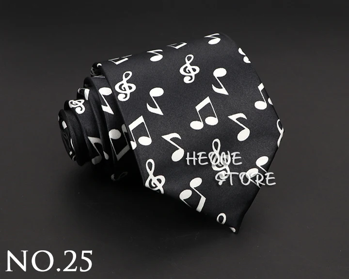 Hot Classic Men's Music Tie Piano Guitar Musical Notes Star Poker Necktie Smooth Soft Black Wihte Novelty Accessories Ties Gift
