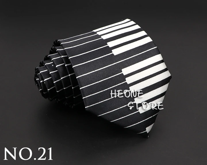 Hot Classic Men's Music Tie Piano Guitar Musical Notes Star Poker Necktie Smooth Soft Black Wihte Novelty Accessories Ties Gift