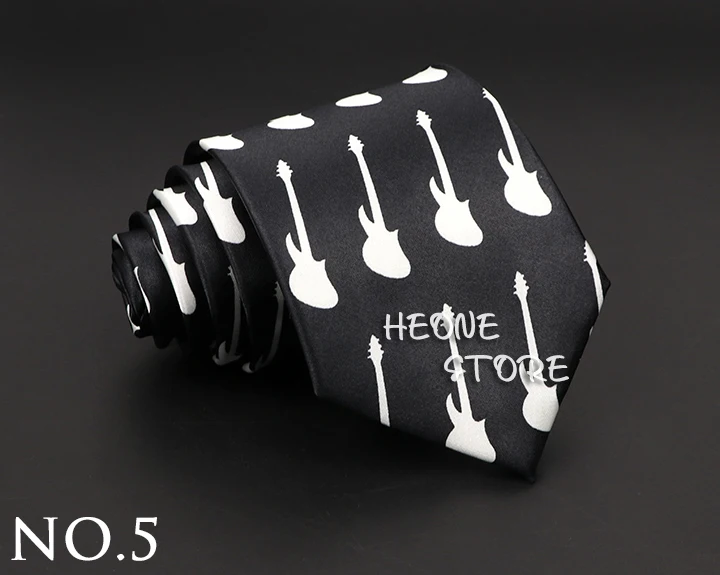 Hot Classic Men's Music Tie Piano Guitar Musical Notes Star Poker Necktie Smooth Soft Black Wihte Novelty Accessories Ties Gift
