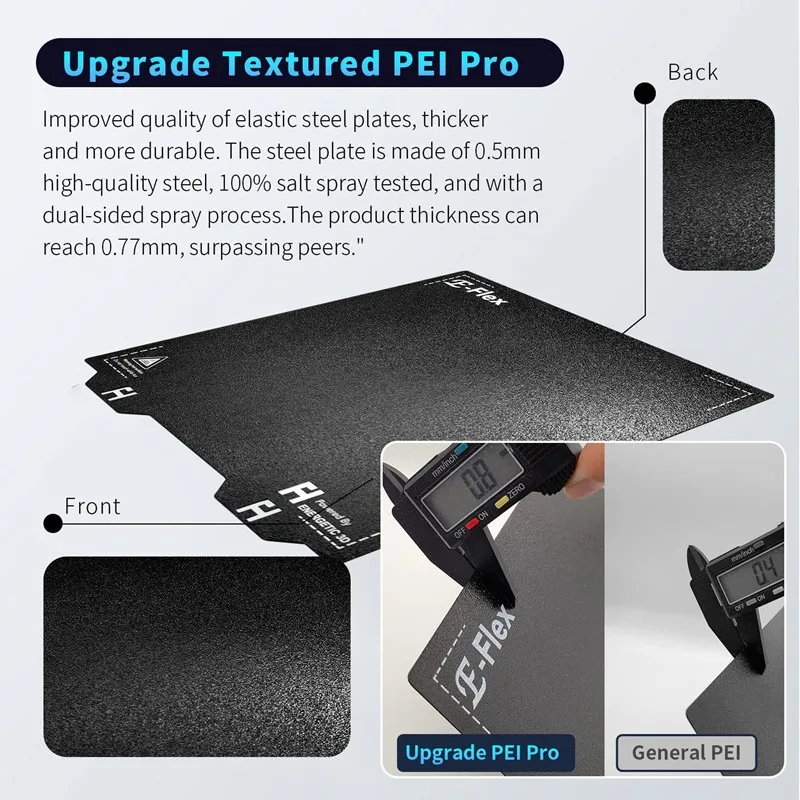 For Voron PEI Double Sided Black Texured PEI Pro Coated Spring Steel Sheet Build Plate 120/300/355mm For 3D Printer Parts