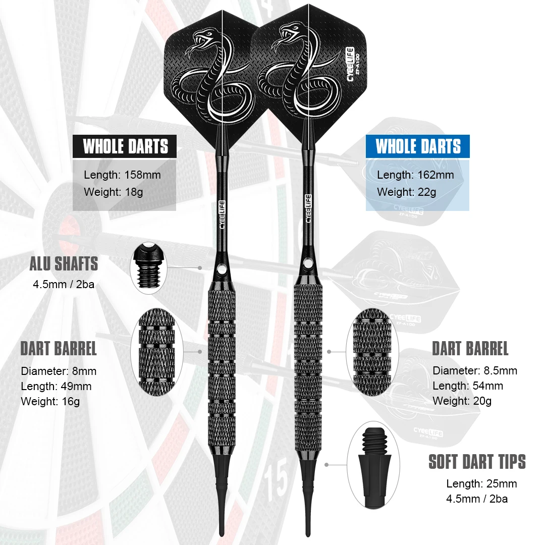CyeeLife 16/20g Soft Tip Darts Set Professional for Plastic Electronic Dartboard Indoor Dartboard Game Family Bar Entertainment
