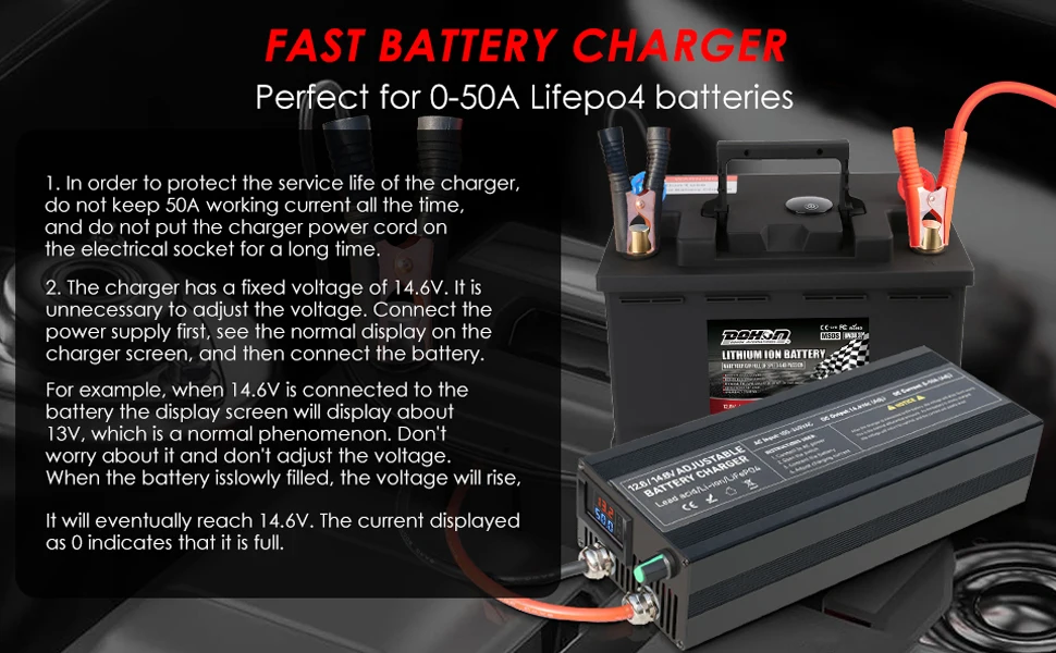 14.6V 80A 50A Battery Charger Lifepo4 Charger Current and Fixed Voltage 100V 240V Power Adapter with Display 40A 30A 20A
